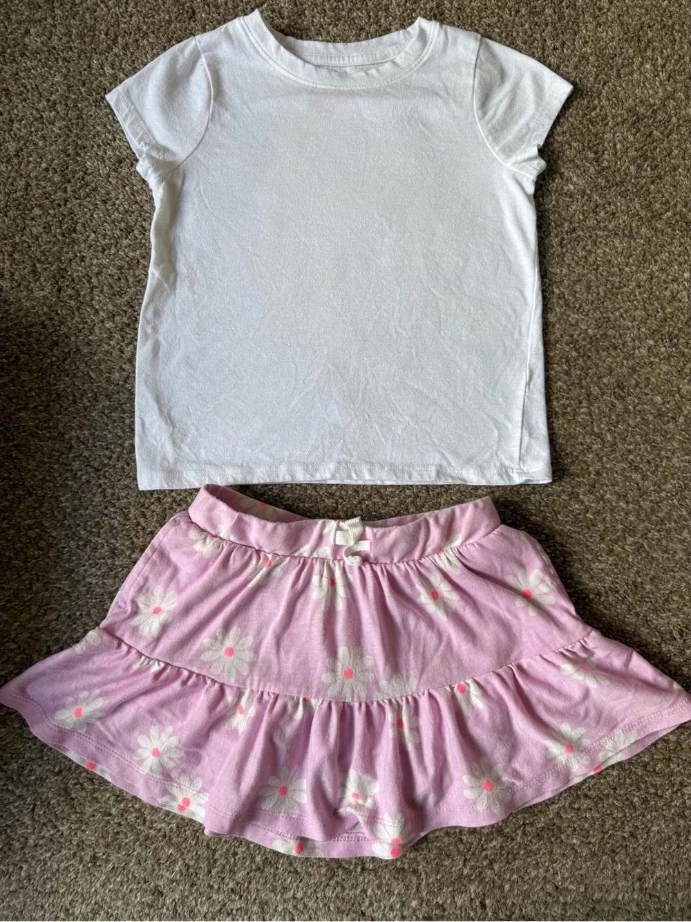 Cat & Jack White Tee with Pink Floral Ruffle Skirt
